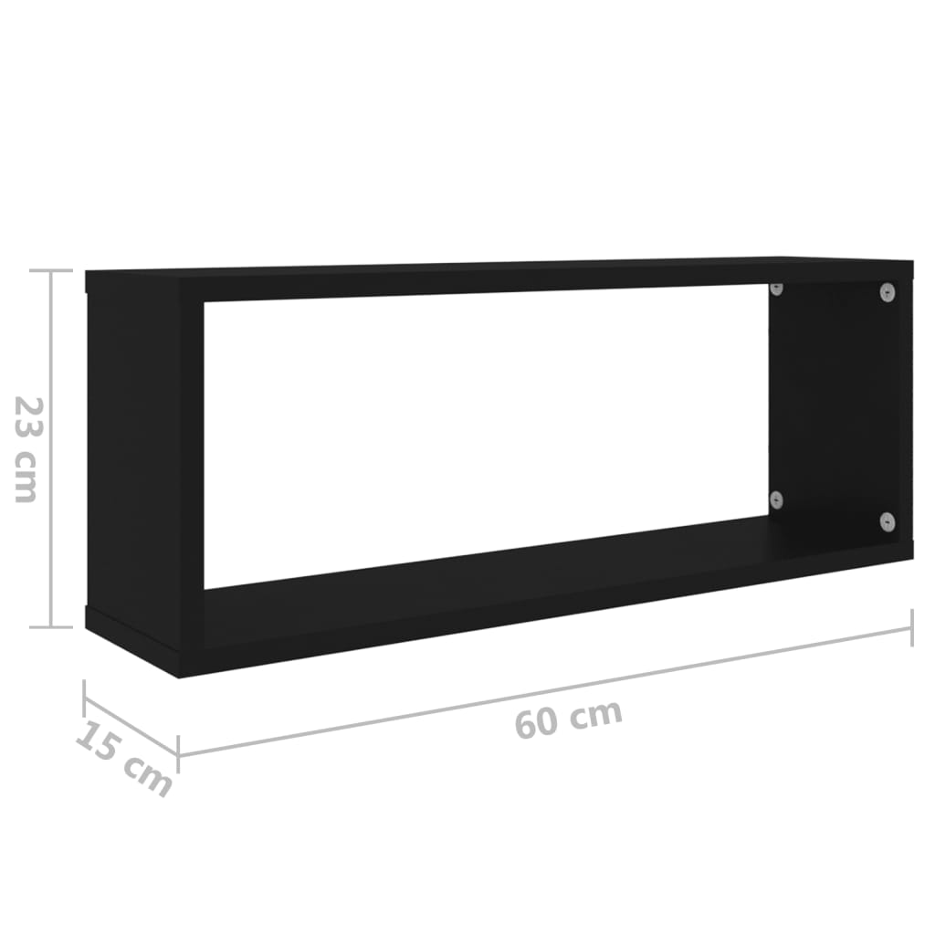vidaXL Wall Cube Shelf 6 pcs Black 60x15x23 cm Engineered Wood