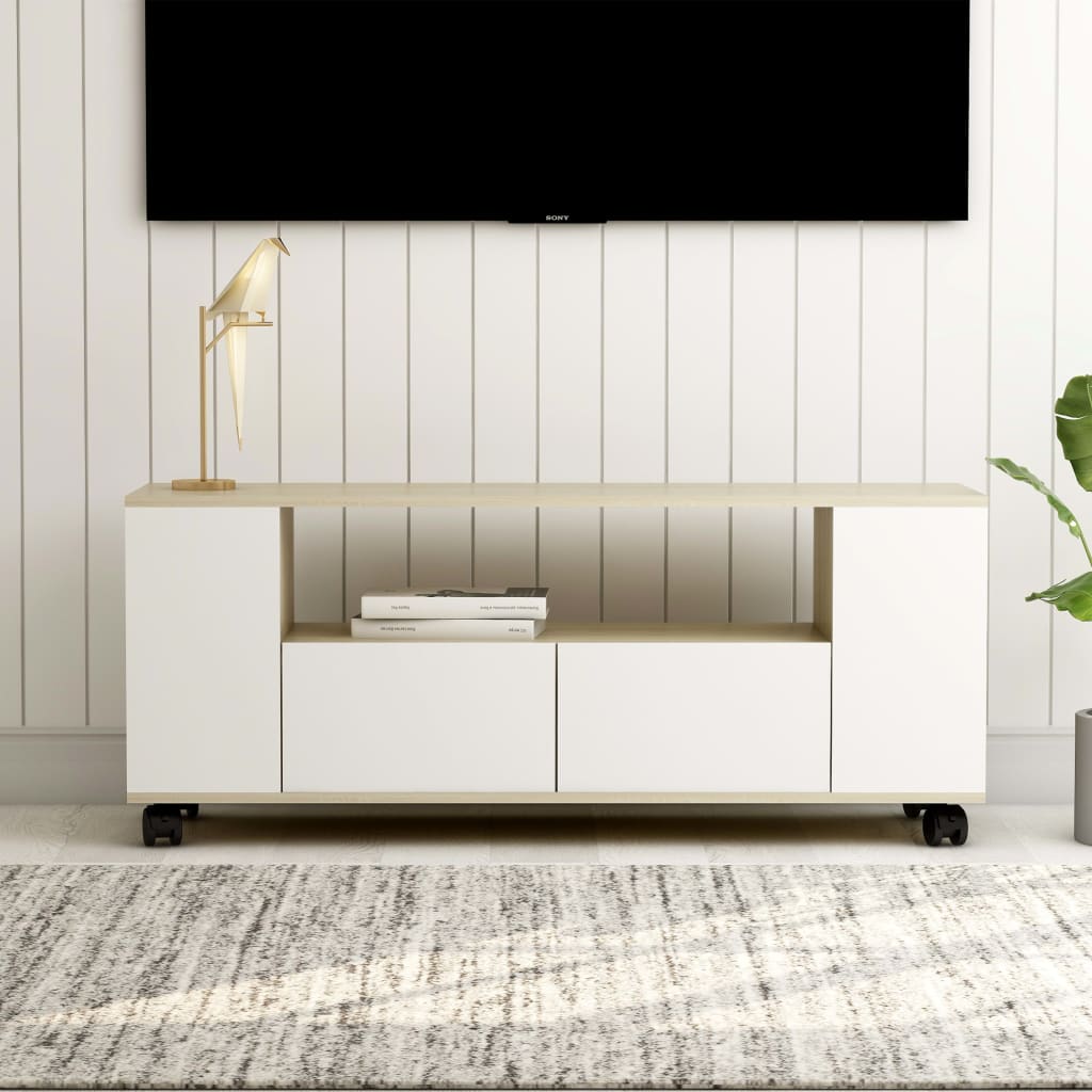 vidaXL TV Cabinet White and Sonoma Oak 120x35x48 cm Engineered Wood