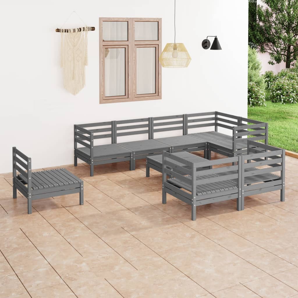 vidaXL 9 Piece Garden Lounge Set Solid Wood Pine Grey
