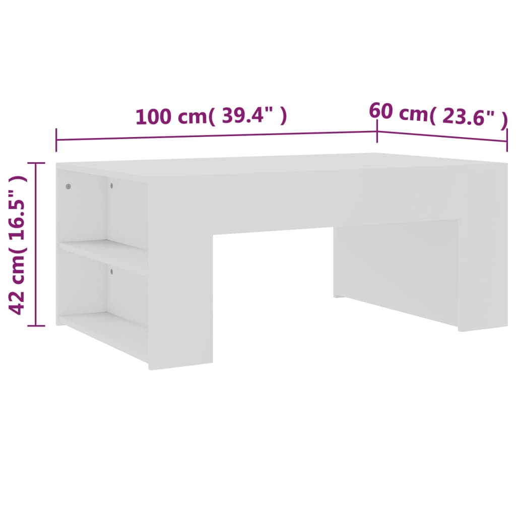 vidaXL Coffee Table White 100x60x42 cm Engineered Wood