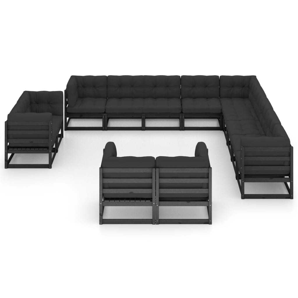 vidaXL 13 Piece Garden Lounge Set with Cushions Black Solid Pinewood
