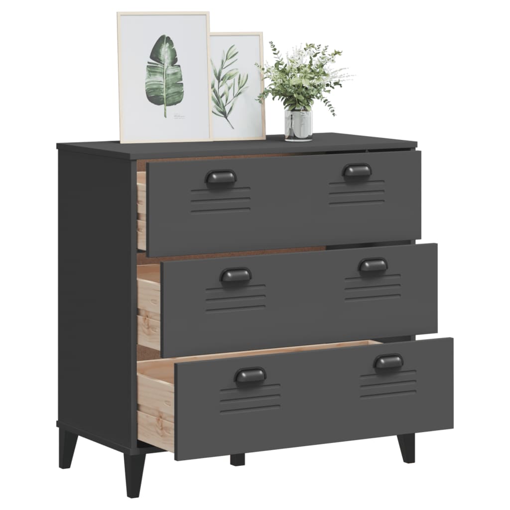 vidaXL Drawer Cabinet VIKEN Anthracite Grey Solid Wood Pine