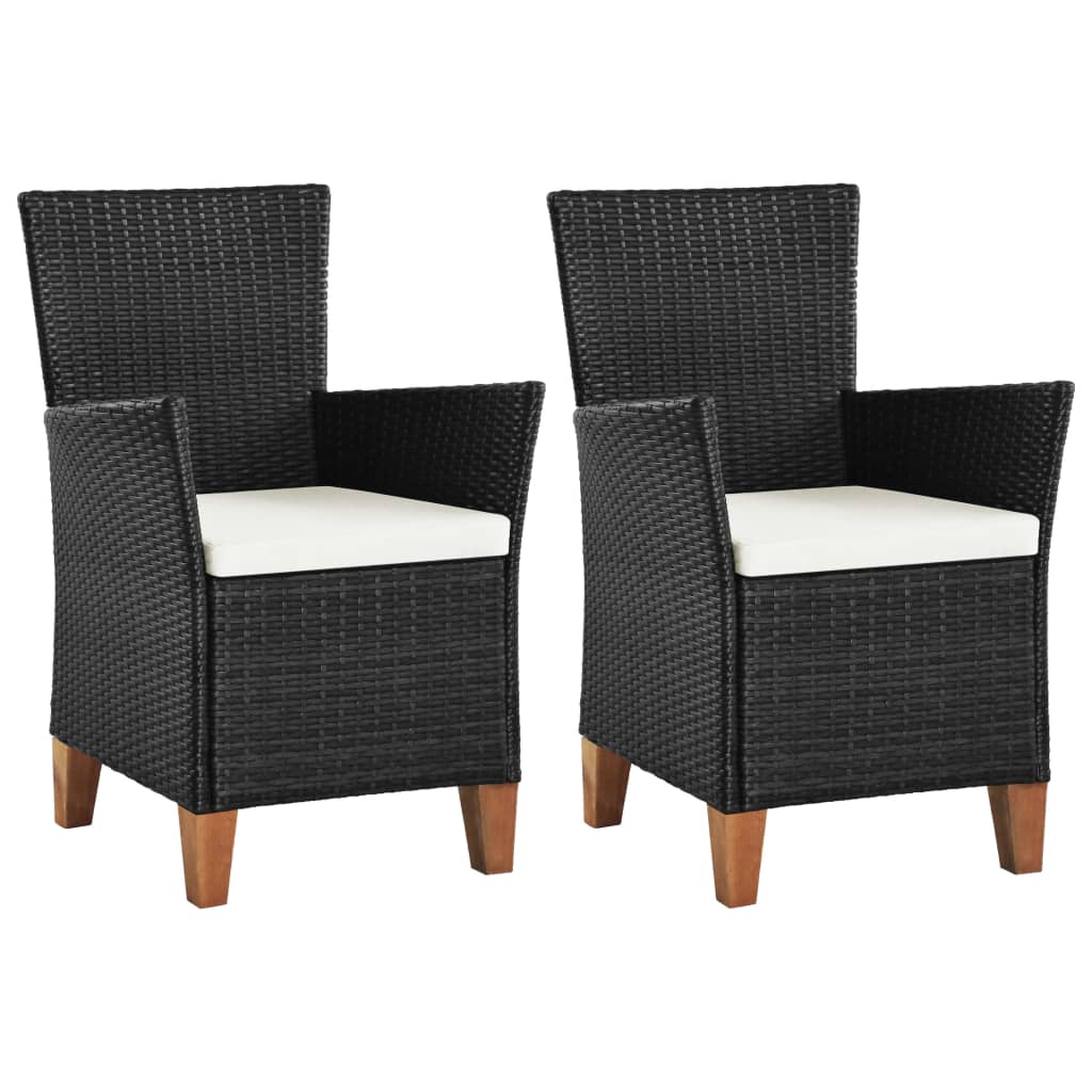 vidaXL Outdoor Chairs with Cushions 2 pcs Poly Rattan Black