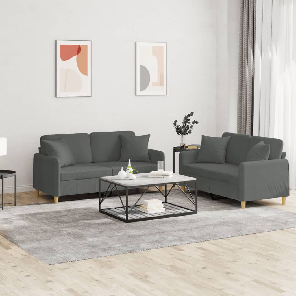 vidaXL 2 Piece Sofa Set with Pillows Dark Grey Fabric