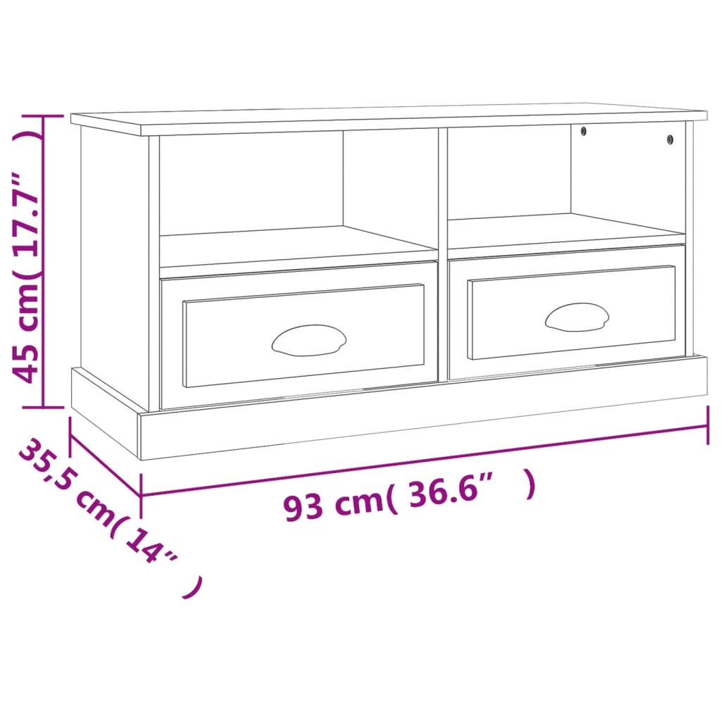 vidaXL TV Cabinet Sonoma Oak 93x35.5x45 cm Engineered Wood