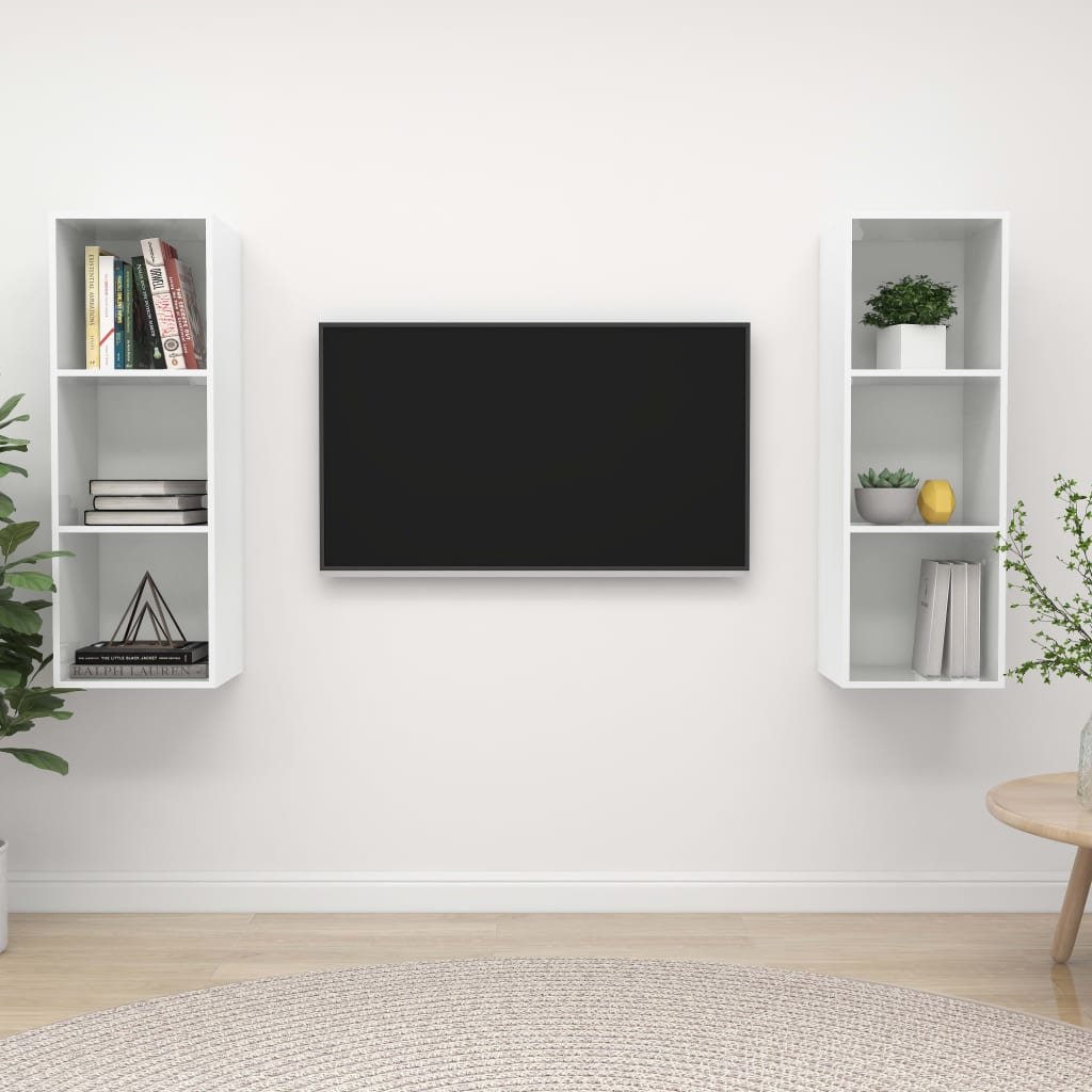vidaXL Wall-mounted TV Cabinets 2 pcs High Gloss White Engineered Wood