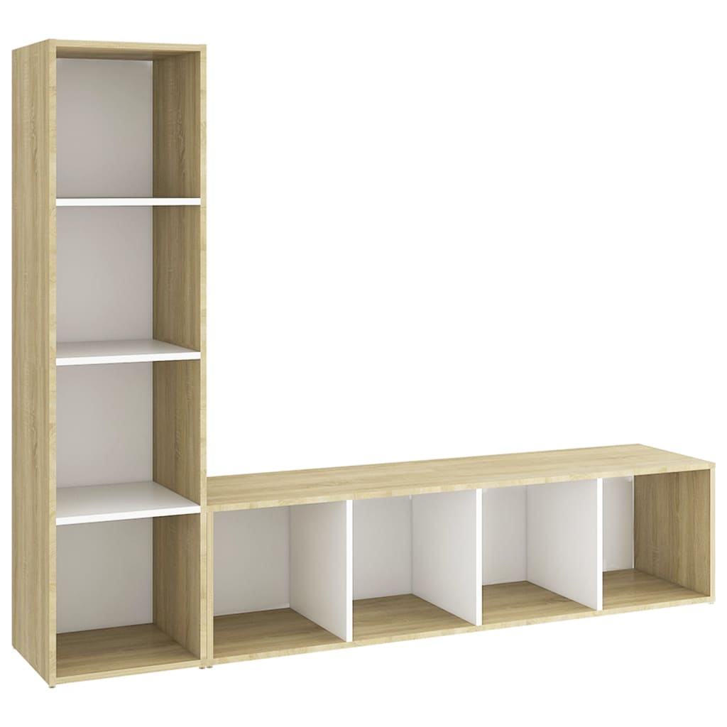vidaXL TV Cabinets 2pcs White & Sonoma Oak 142.5x35x36.5cm Engineered Wood