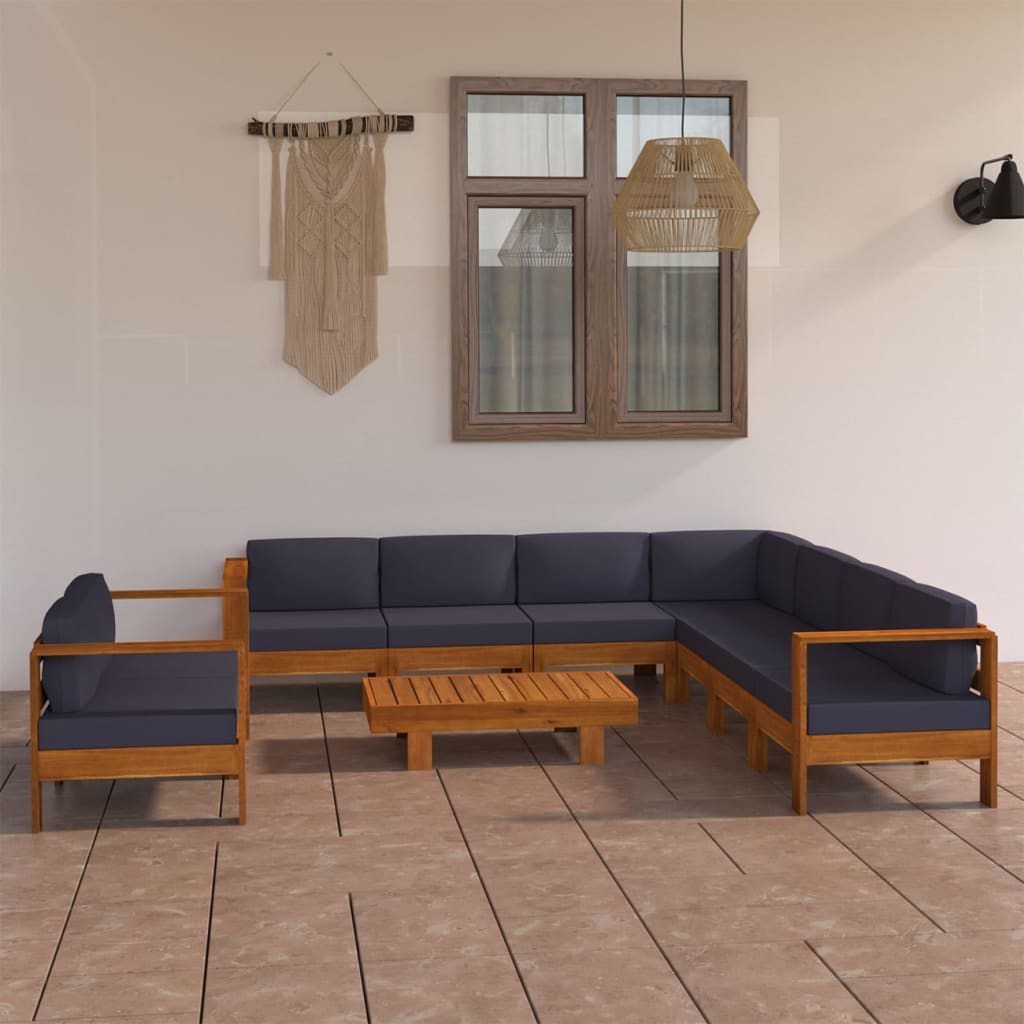 vidaXL 9 Piece Garden Lounge Set with Dark Grey Cushions Acacia Wood