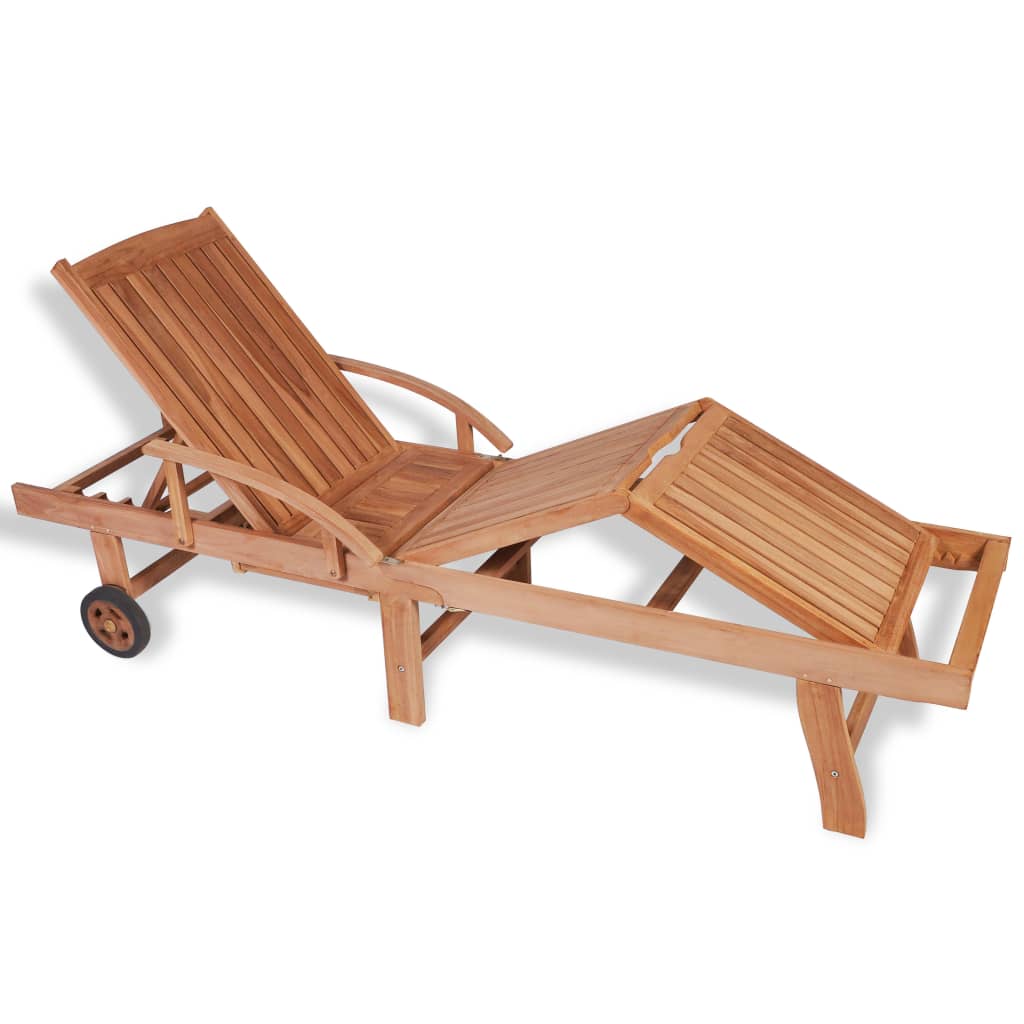 vidaXL Sun Lounger with Cushion Solid Teak Wood