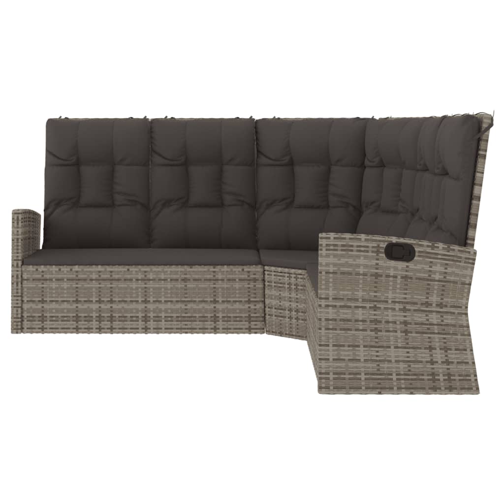 vidaXL Reclining Corner Sofa with Cushions Grey Poly Rattan