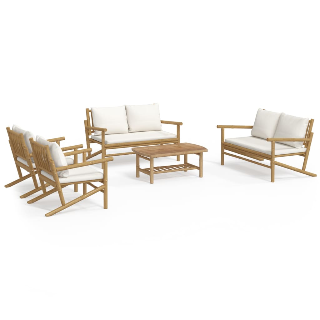 vidaXL 5 Piece Garden Lounge Set with Cream White Cushions Bamboo