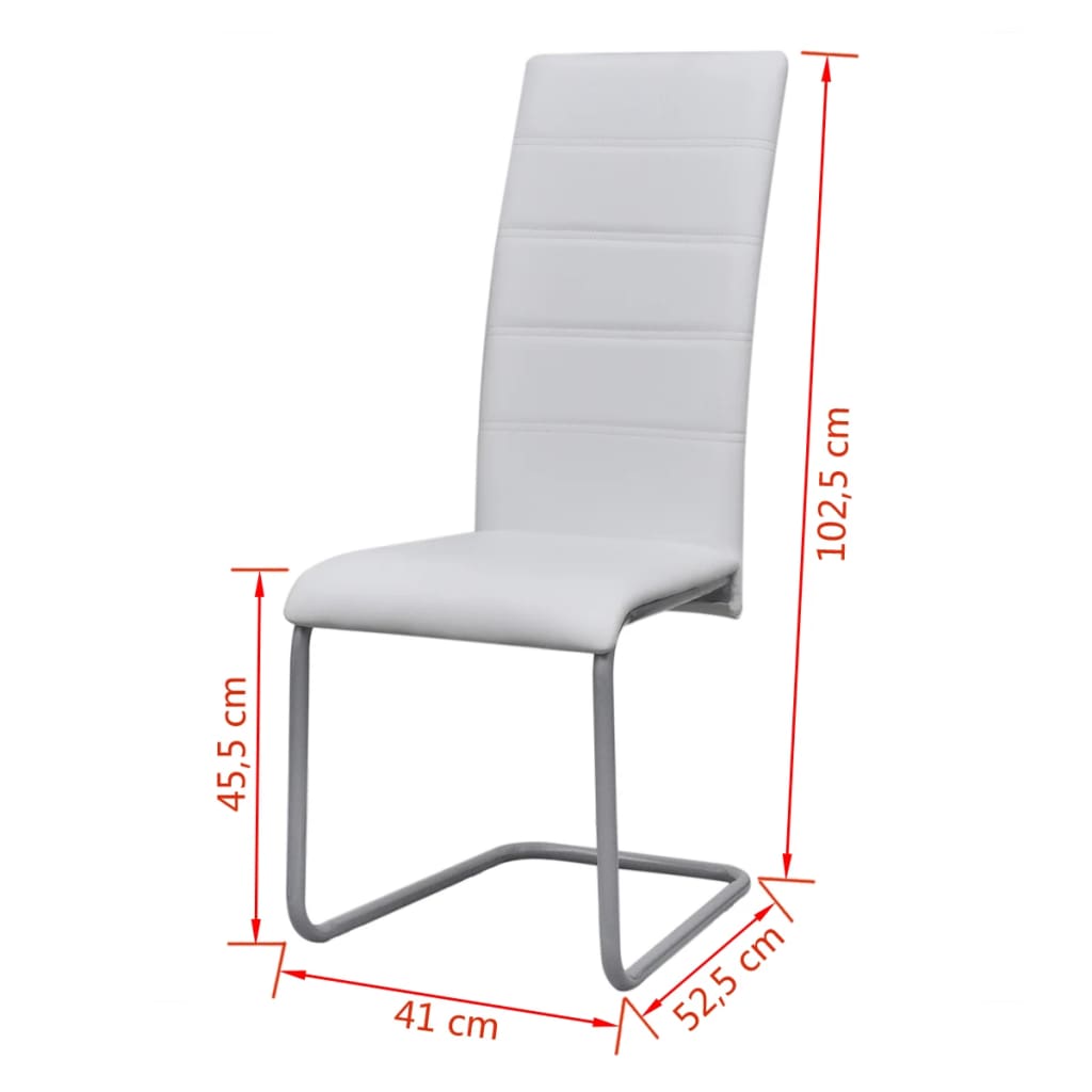 vidaXL Cantilever Dining Chairs 6 pcs White Faux Leather