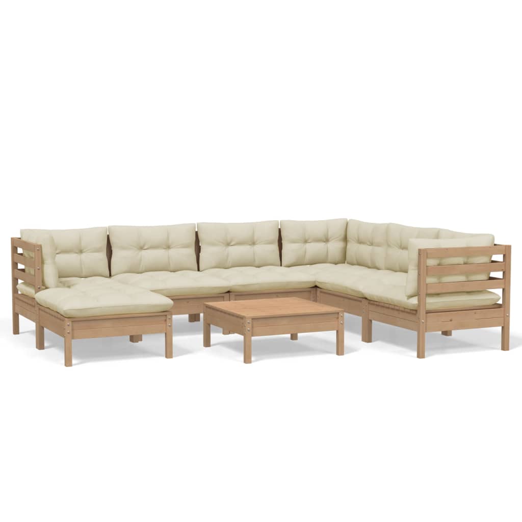 vidaXL 8 Piece Garden Lounge Set with Cushions Honey Brown Pinewood