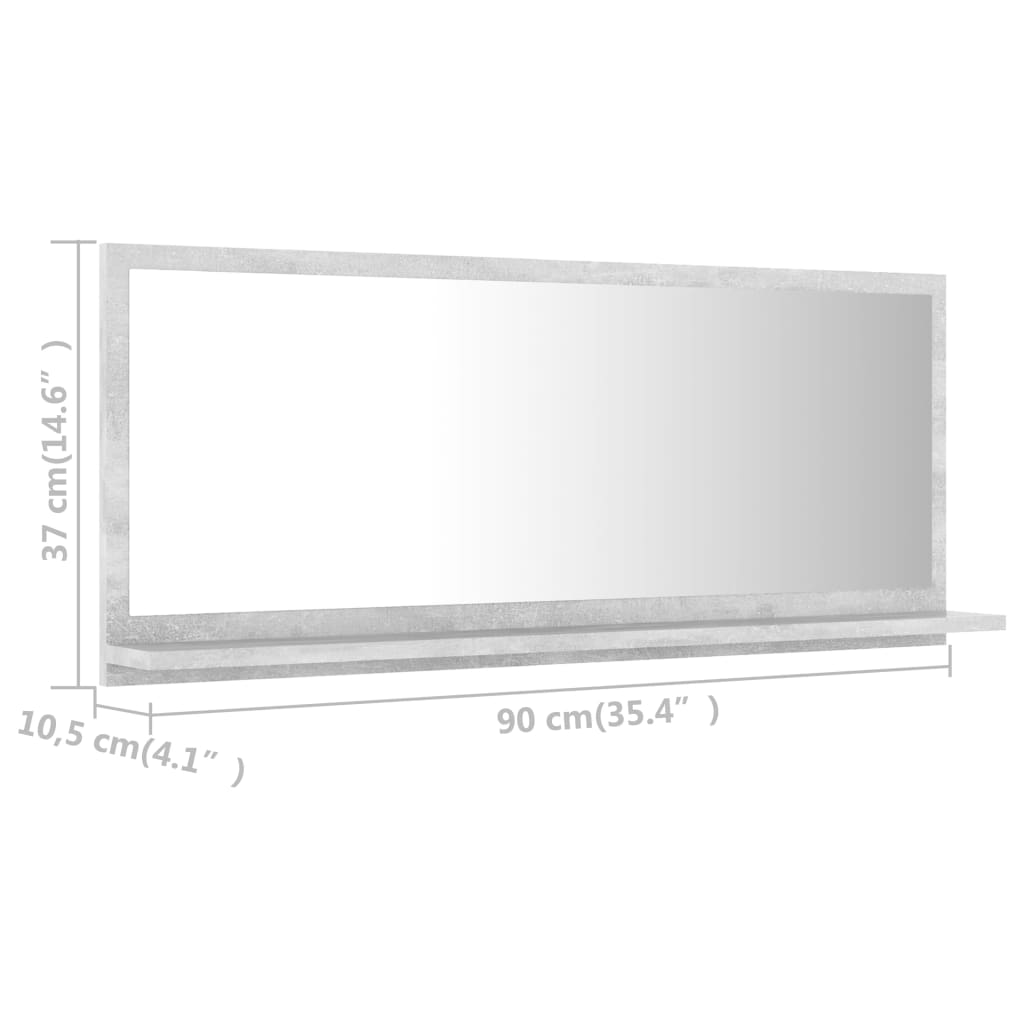 vidaXL Bathroom Mirror Concrete Grey 90x10.5x37 cm Engineered Wood