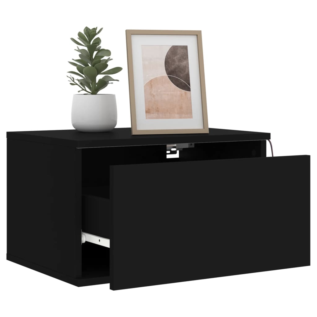 vidaXL Wall-mounted Bedside Cabinet with LED Lights Black