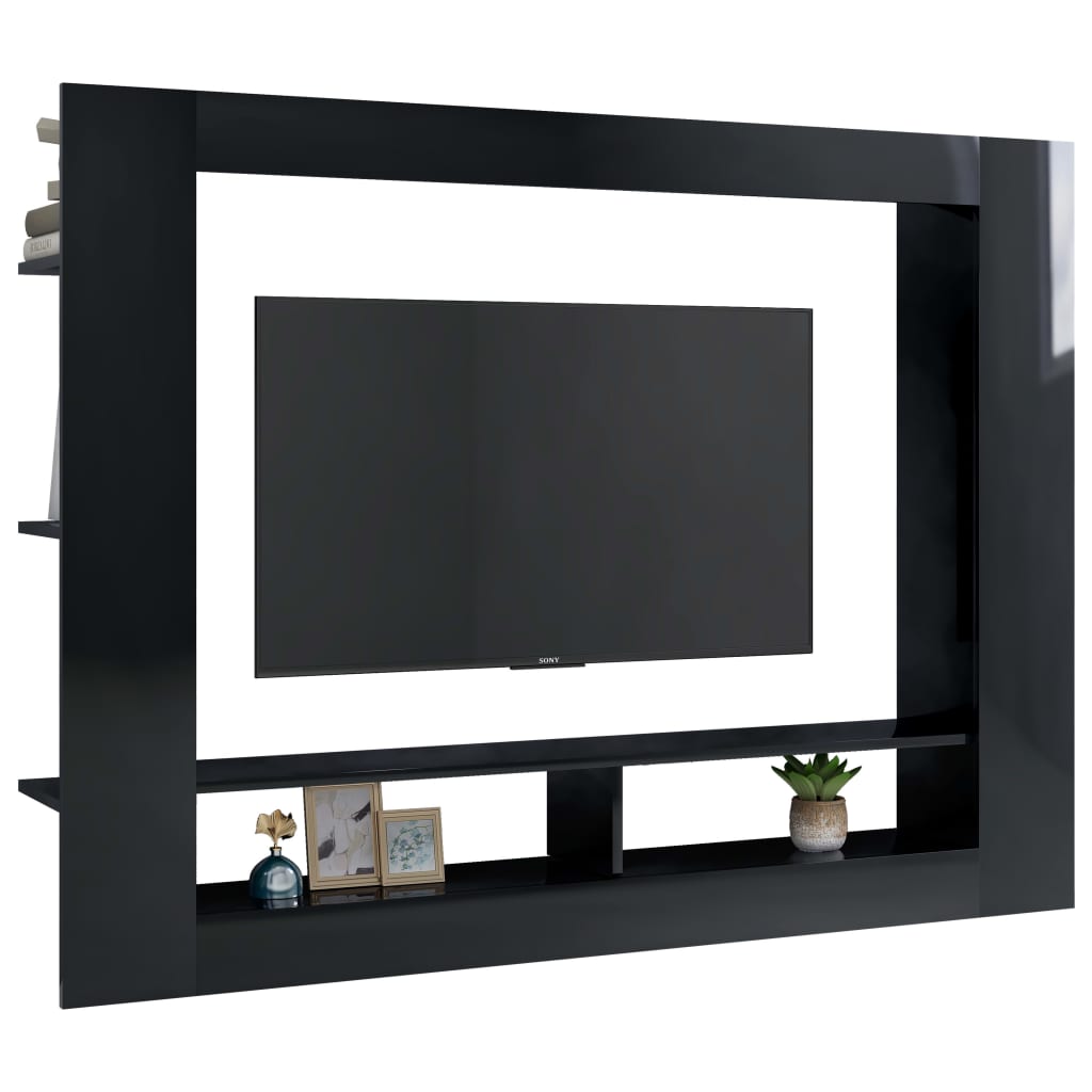 vidaXL TV Cabinet High Gloss Black 59.8"x8.7"x44.5" Engineered Wood