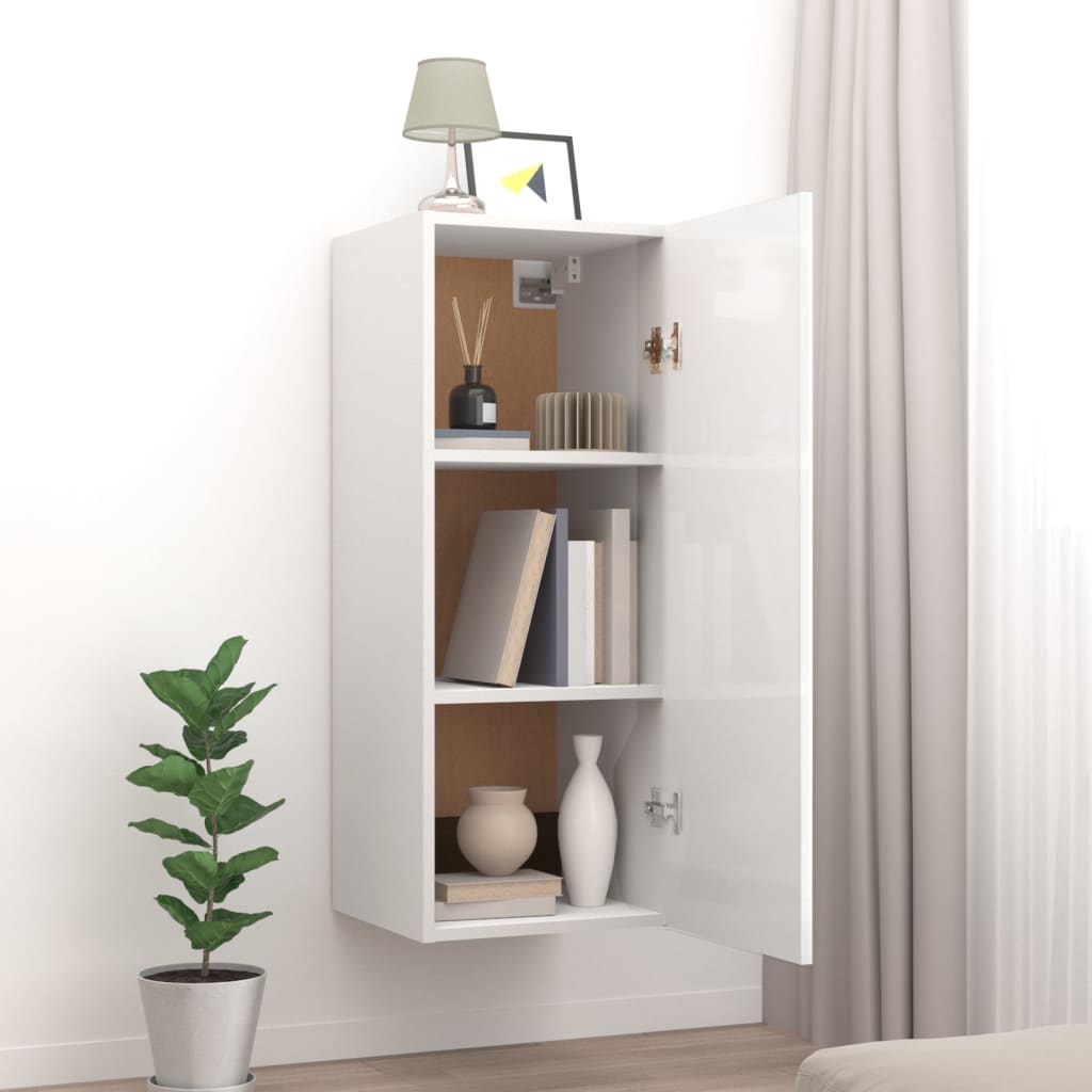vidaXL Hanging Wall Cabinet High Gloss White 34.5x34x90 cm Engineered Wood