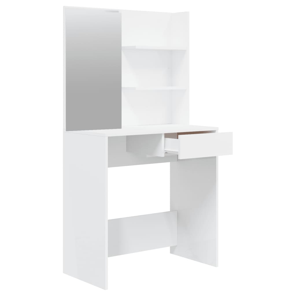 vidaXL Dressing Table Set High Gloss White 74.5x40x141 cm