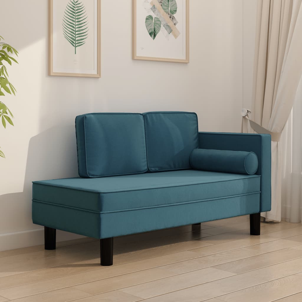 vidaXL Chaise Lounge with Cushions and Bolster Blue Velvet