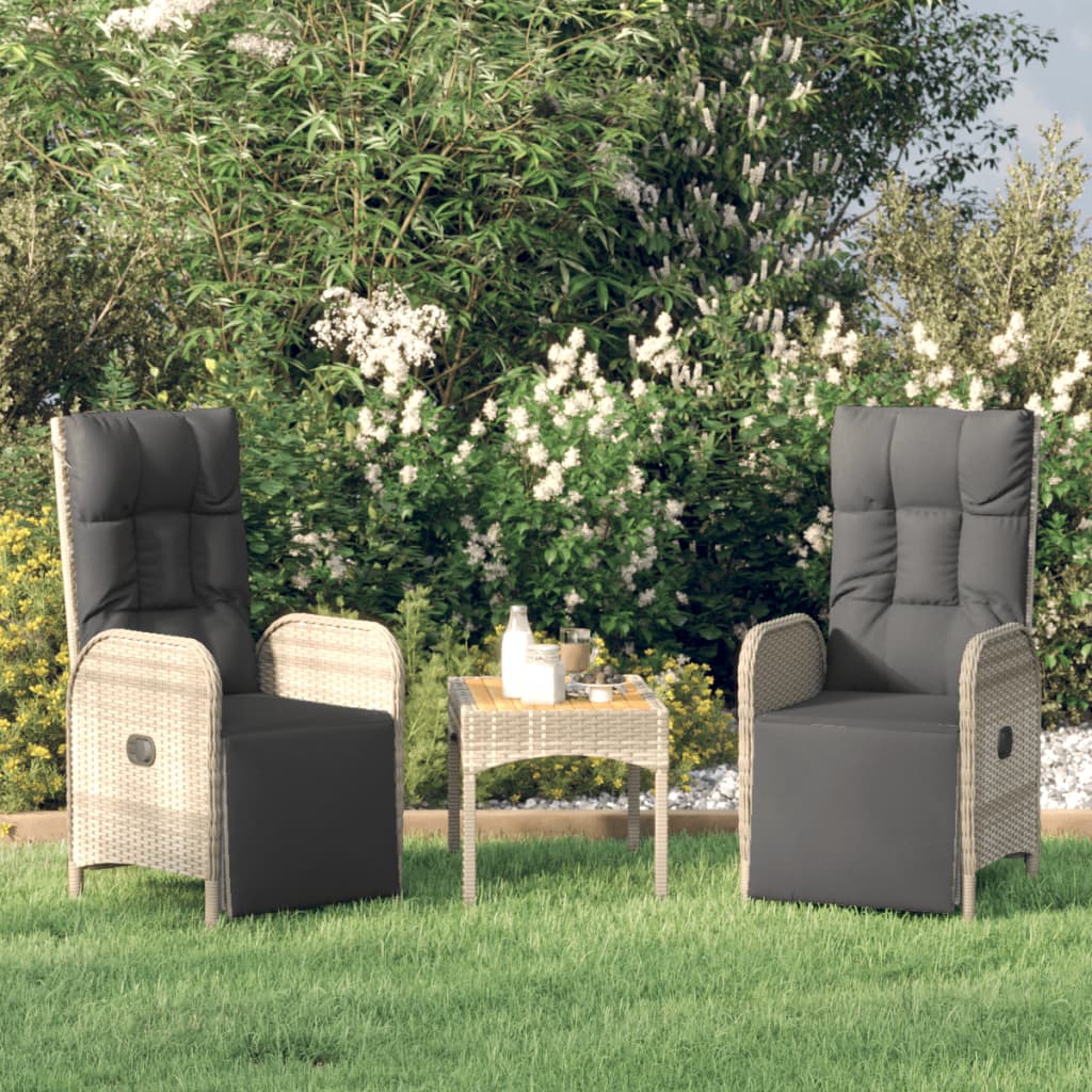 vidaXL Garden Reclining Chairs 2 pcs with Table Grey Poly Rattan