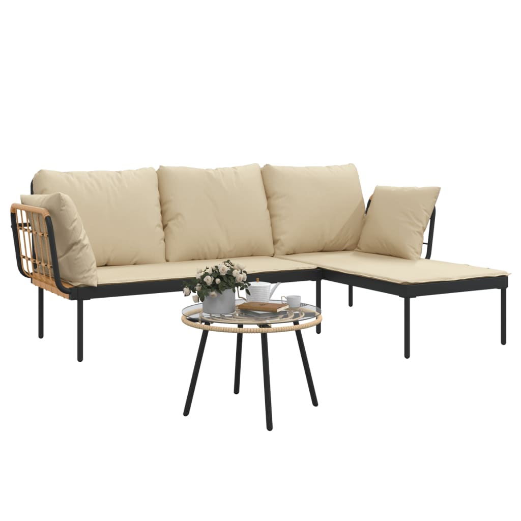 vidaXL 3 Piece Garden Lounge Set with Beige Cushions Poly Rattan