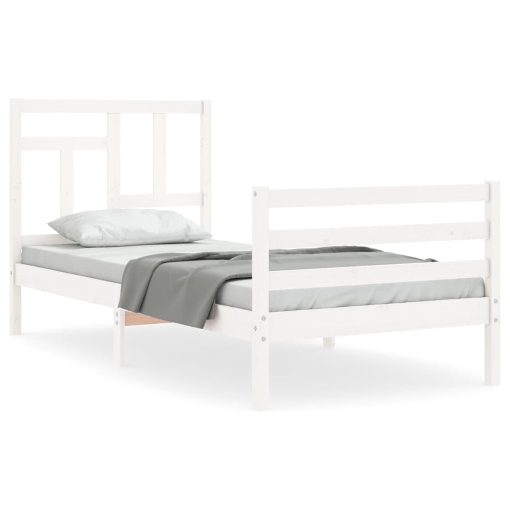 vidaXL Bed Frame with Headboard White Single Solid Wood | vidaXL.com.au