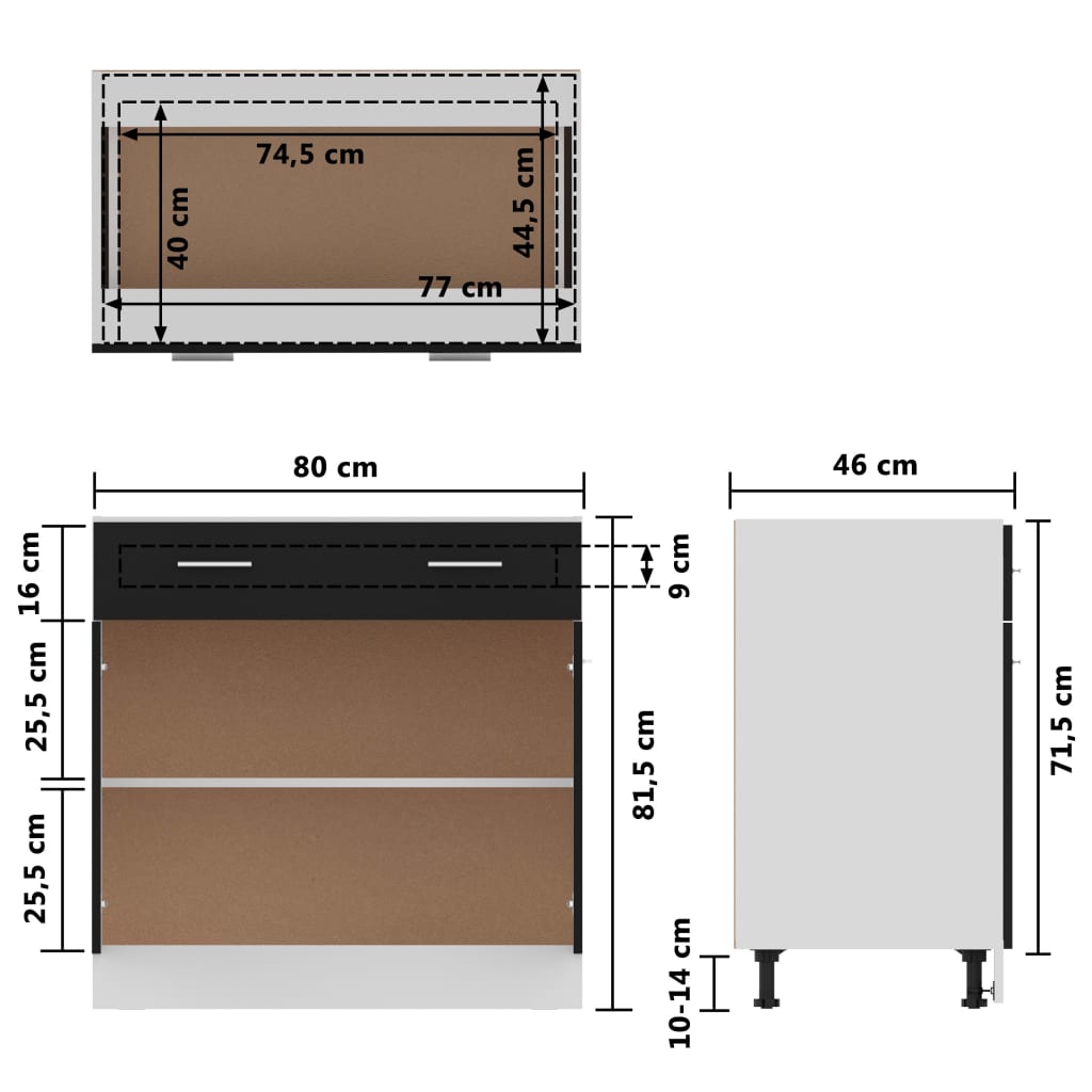 vidaXL Drawer Bottom Cabinet Black 80x46x81.5 cm Engineered Wood