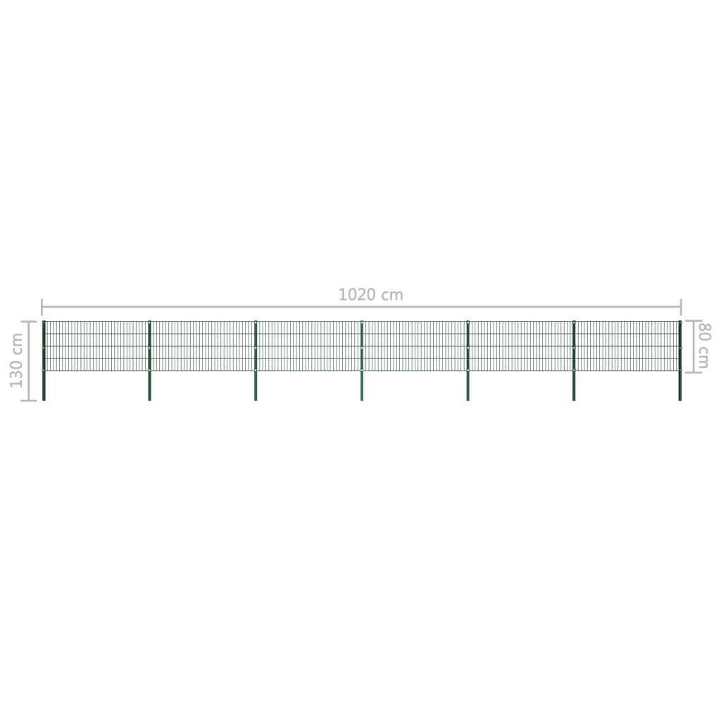 vidaXL Fence Panel with Posts Iron 10.2x0.8 m Green