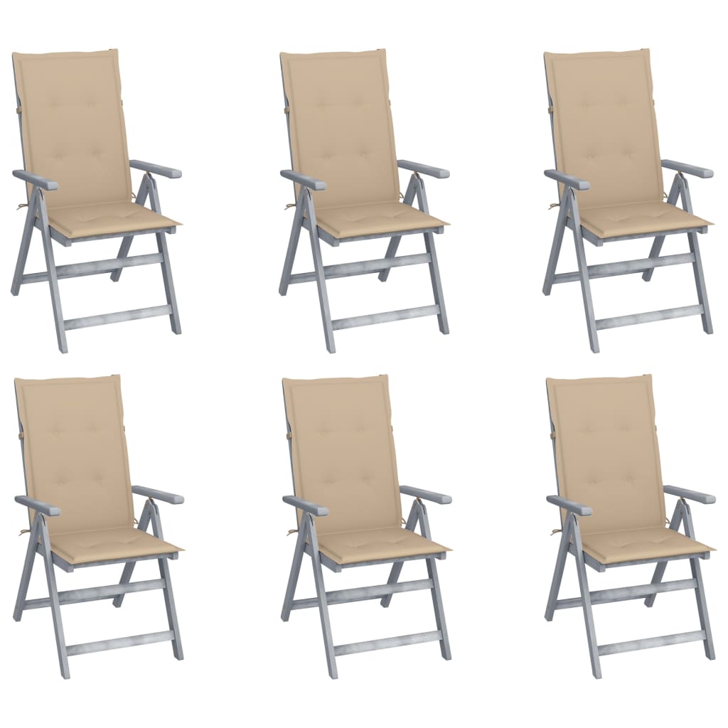 vidaXL Garden Reclining Chairs 6 pcs with Cushions Solid Acacia Wood