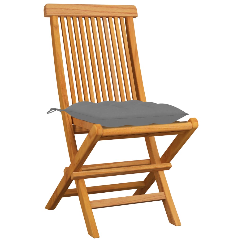 vidaXL Garden Chairs with Grey Cushions 4 pcs Solid Teak Wood