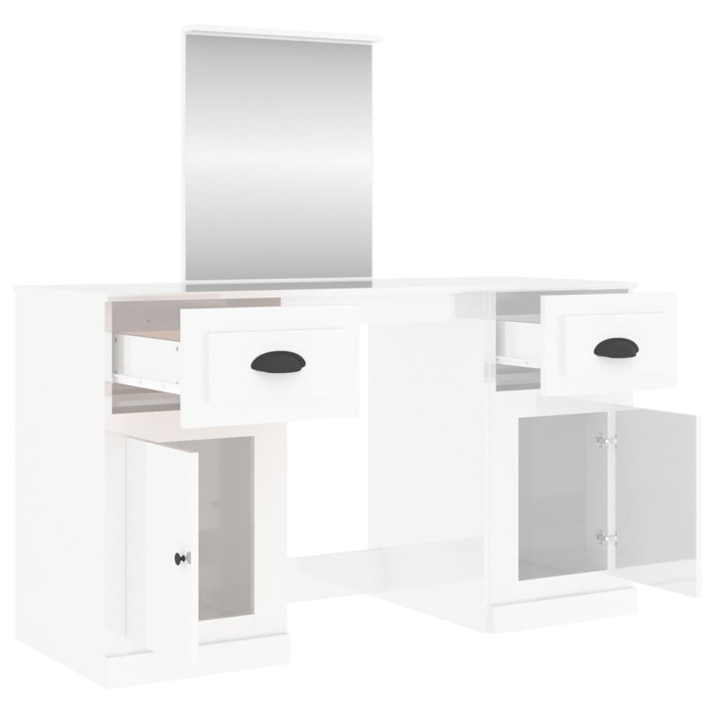 vidaXL Dressing Table with Mirror High Gloss White 130x50x132.5 cm