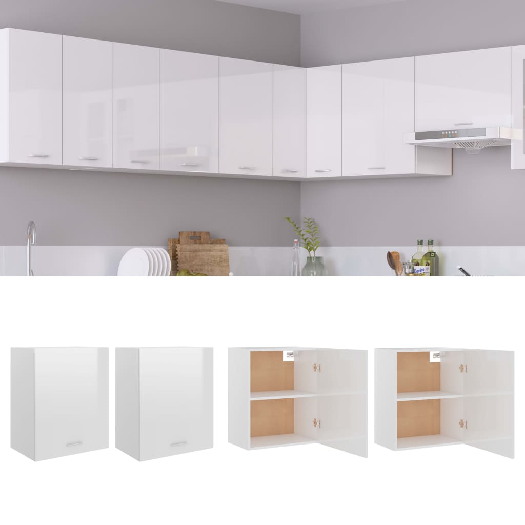Plates or Other Kitchen Appliances Pots Fest-night Kitchen Cabinet High Gloss White 2 Shelves Storage Cabinet 50x31x60 cm Chipboard for Bowls 