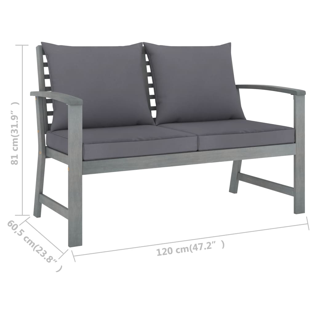 vidaXL Garden Bench 120 cm with Dark Grey Cushion Solid Acacia Wood