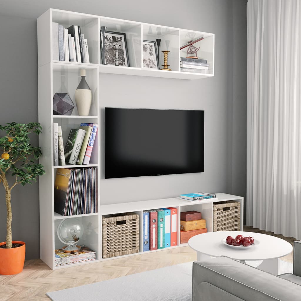 vidaXL 3 Piece Book/TV Cabinet Set High Gloss White 180x30x180 cm