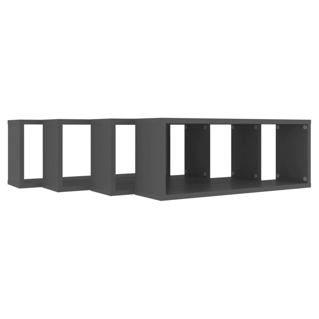 vidaXL Wall Cube Shelf 4 pcs Grey 60x15x23 cm Engineered Wood