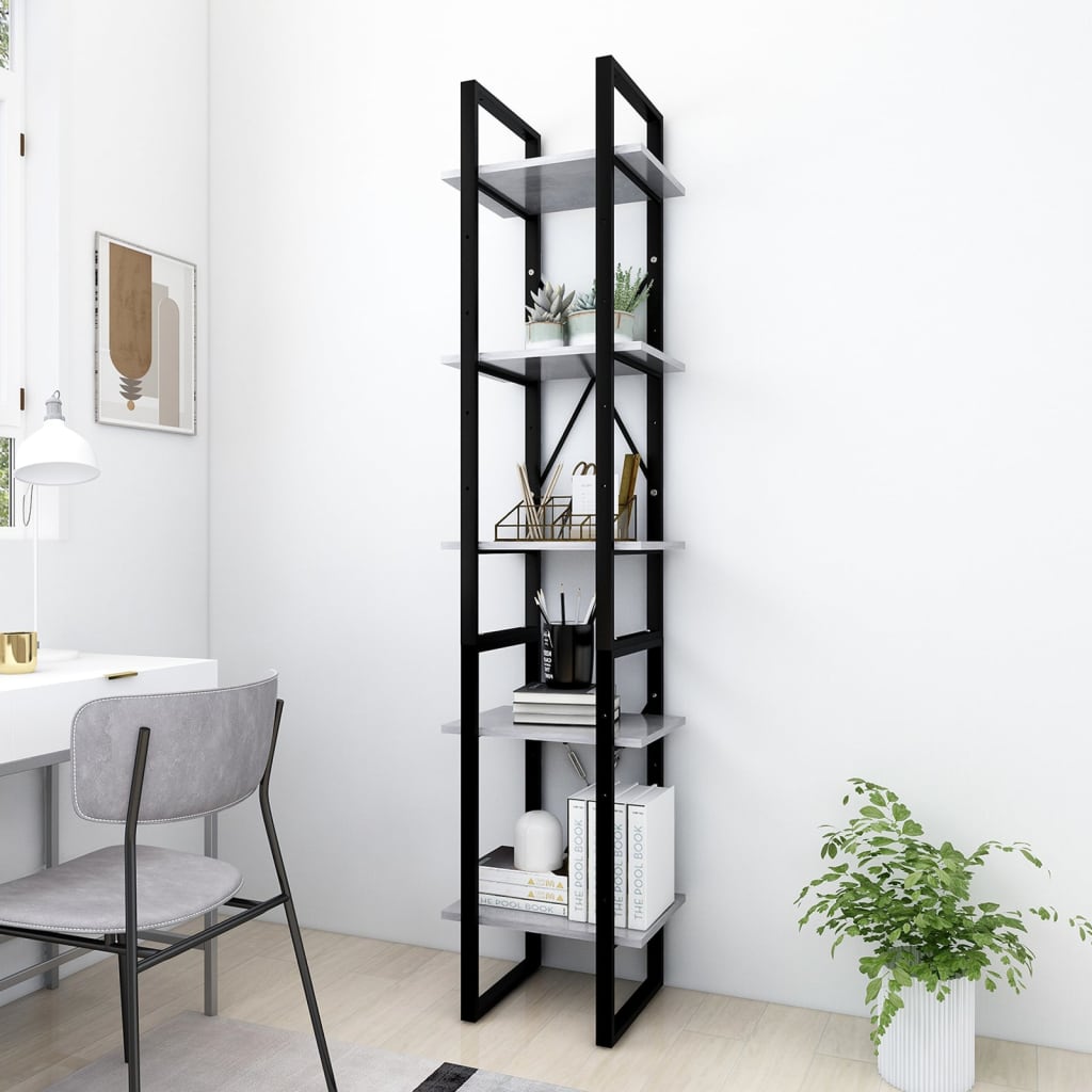 vidaXL 5-Tier Book Cabinet Concrete Grey 40x30x175 cm Engineered Wood