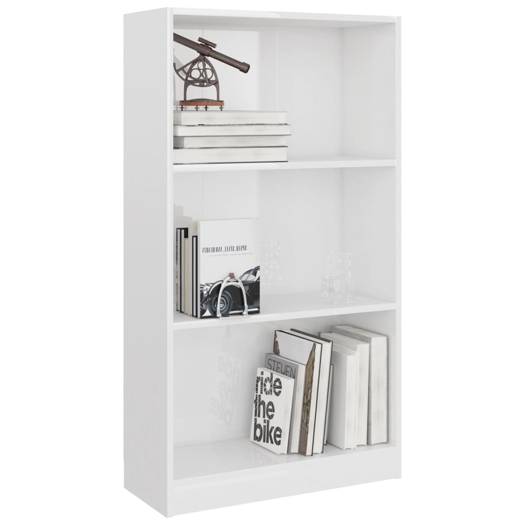 vidaXL 3-Tier Book Cabinet High Gloss White 60x24x109 cm Engineered Wood