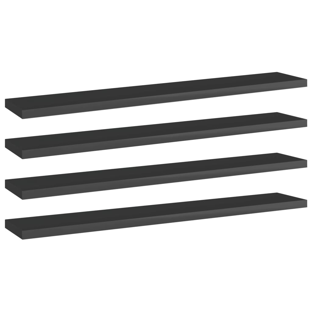 vidaXL Bookshelf Boards 4 pcs High Gloss Black 60x10x1.5 cm Engineered Wood