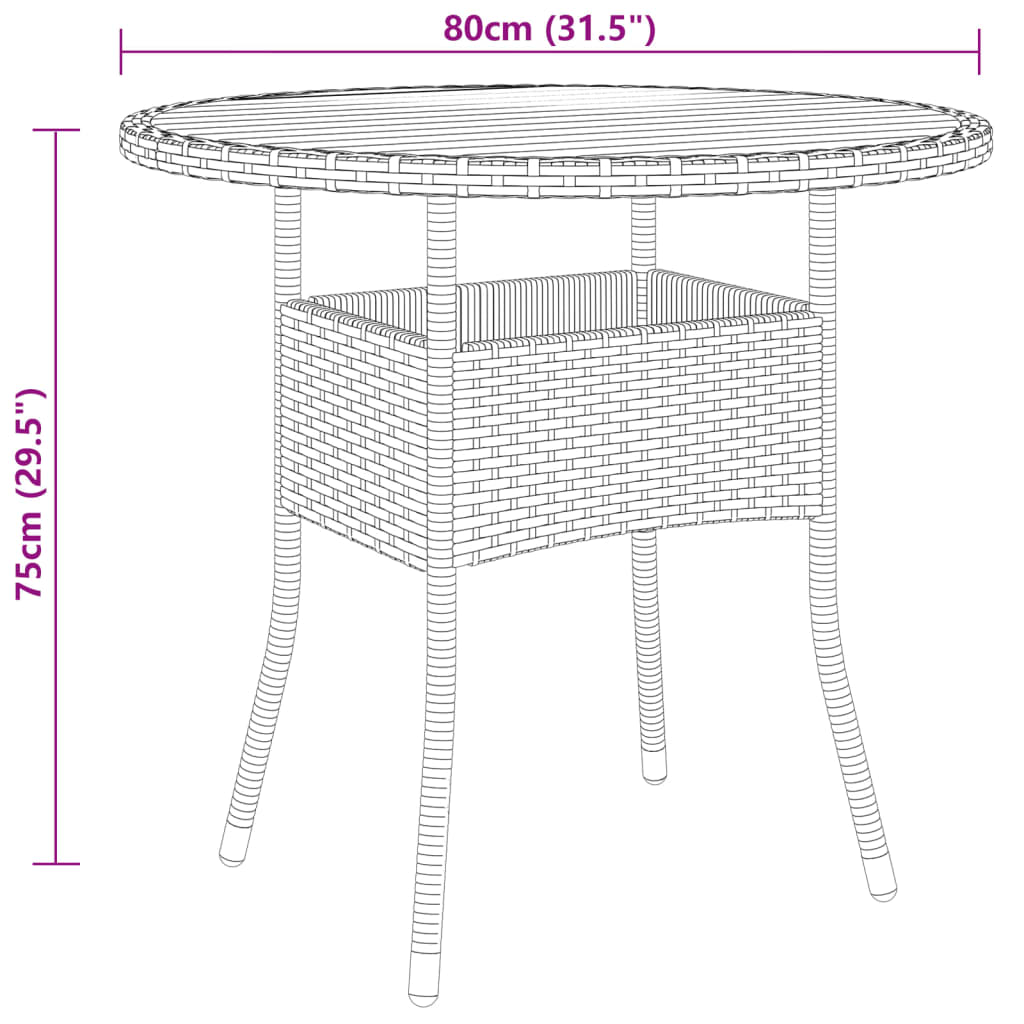vidaXL Garden Table Ø80x75 cm Acacia Wood and Poly Rattan Grey