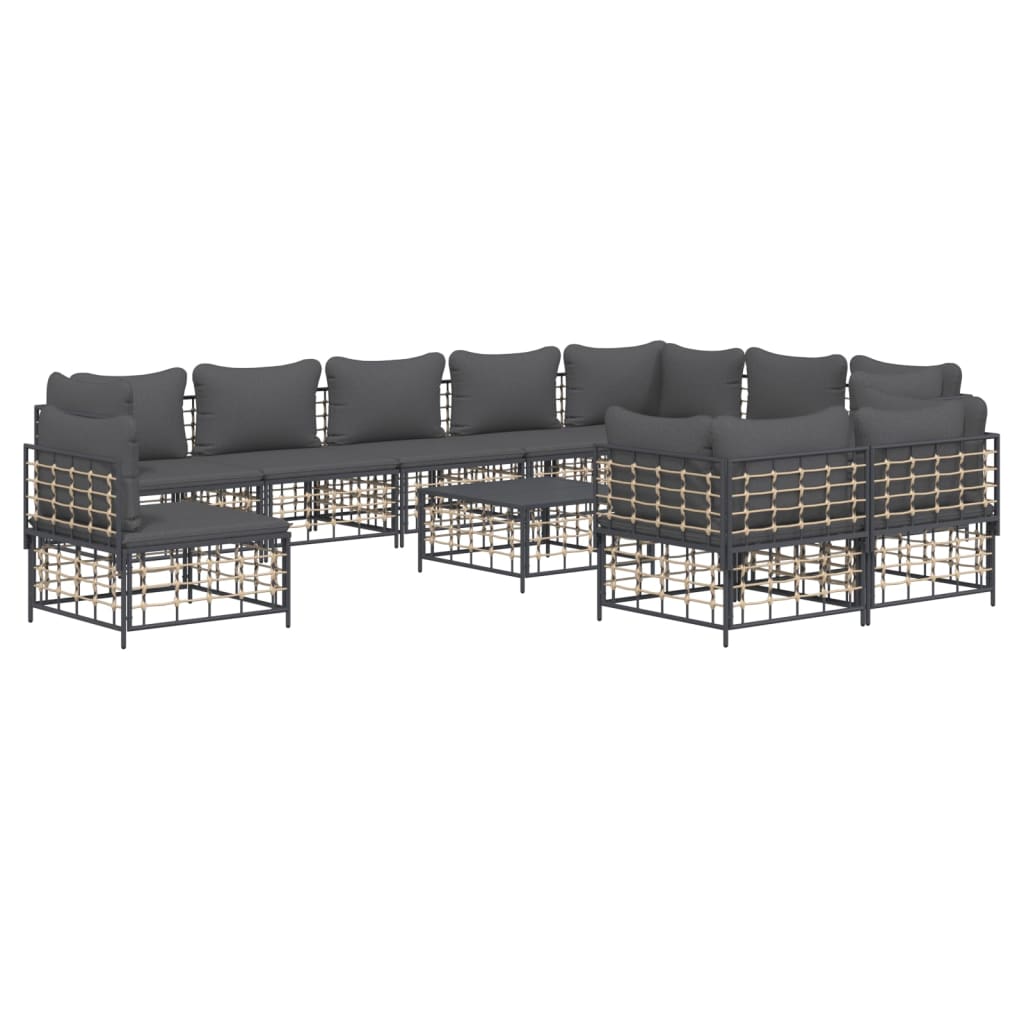 vidaXL 11 Piece Garden Lounge Set with Cushions Anthracite Poly Rattan