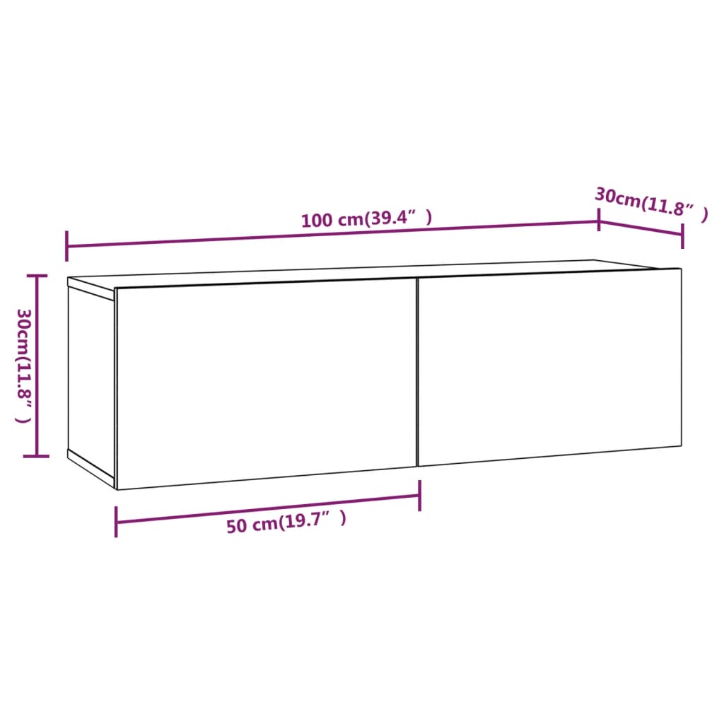 vidaXL Wall TV Cabinets 2 pcs Black 100x30x30 cm Engineered Wood