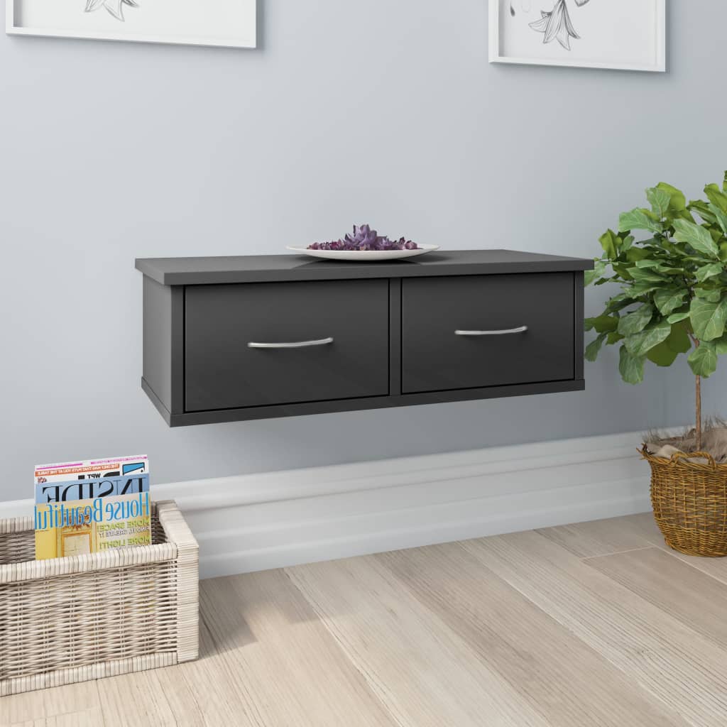 vidaXL Wall-mounted Drawer Shelf High Gloss Grey 60x26x18.5 cm Engineered Wood
