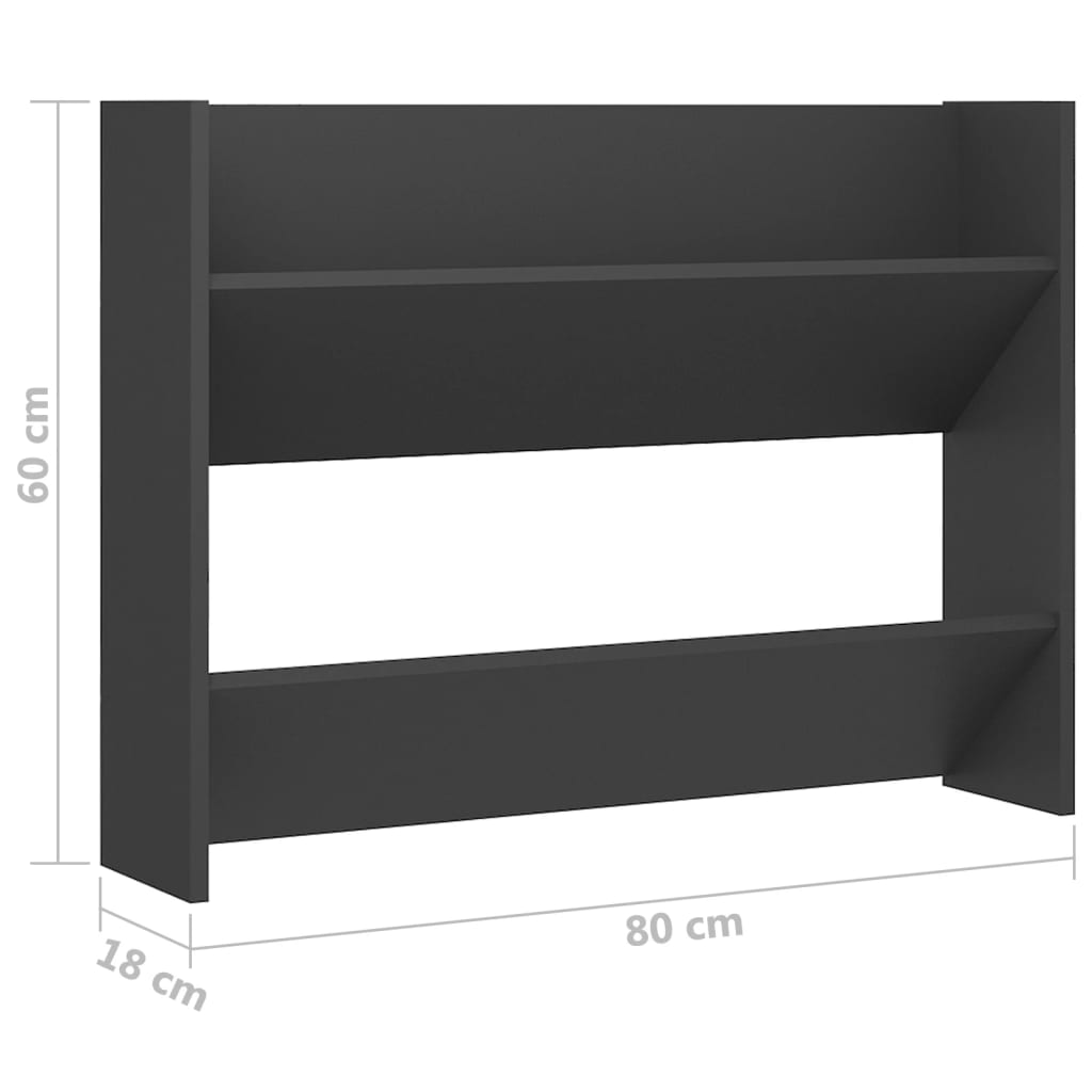 vidaXL Wall Shoe Cabinet Grey 80x18x60 cm Engineered Wood