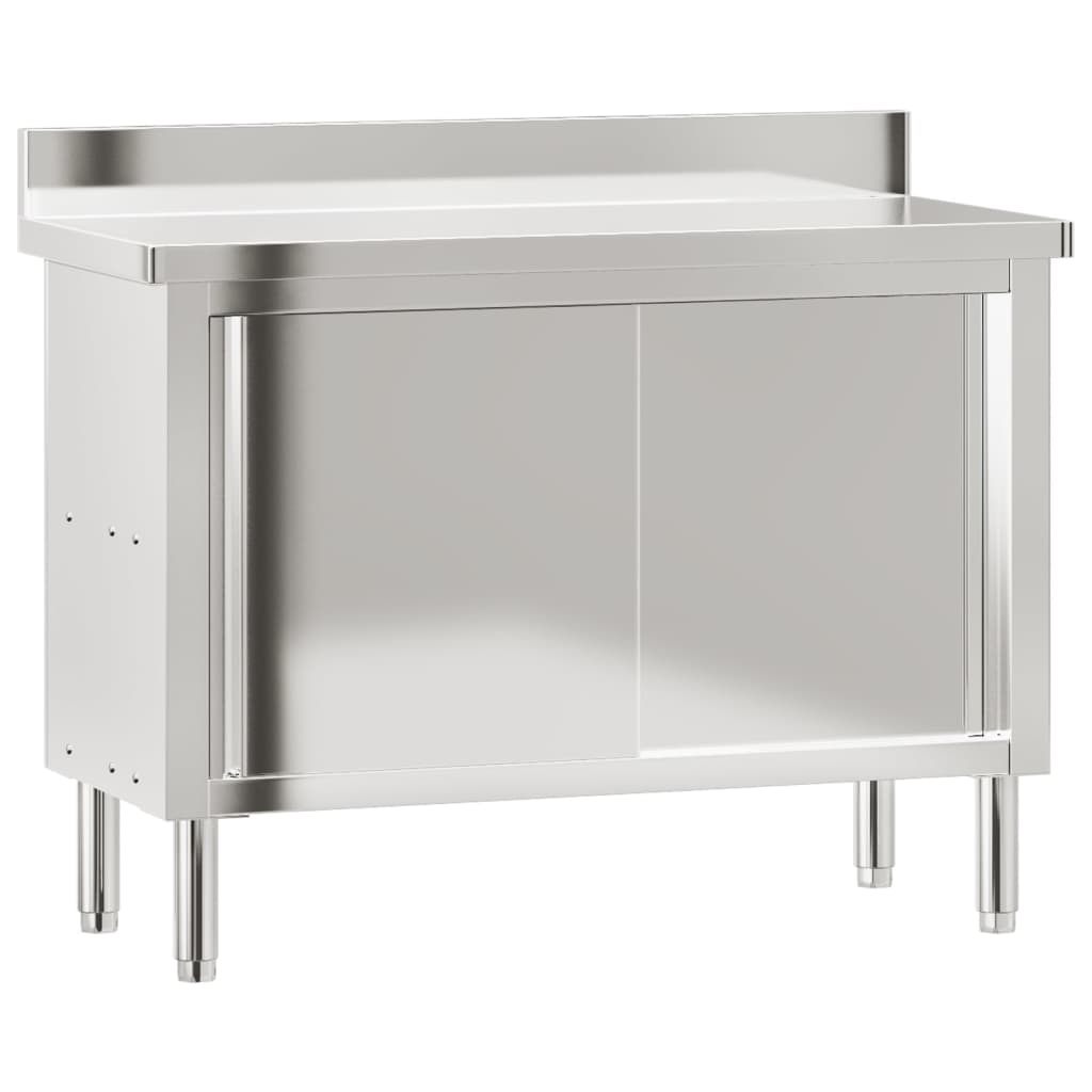 vidaXL Kitchen Work Table with Sliding Doors Stainless Steel | vidaXL ...
