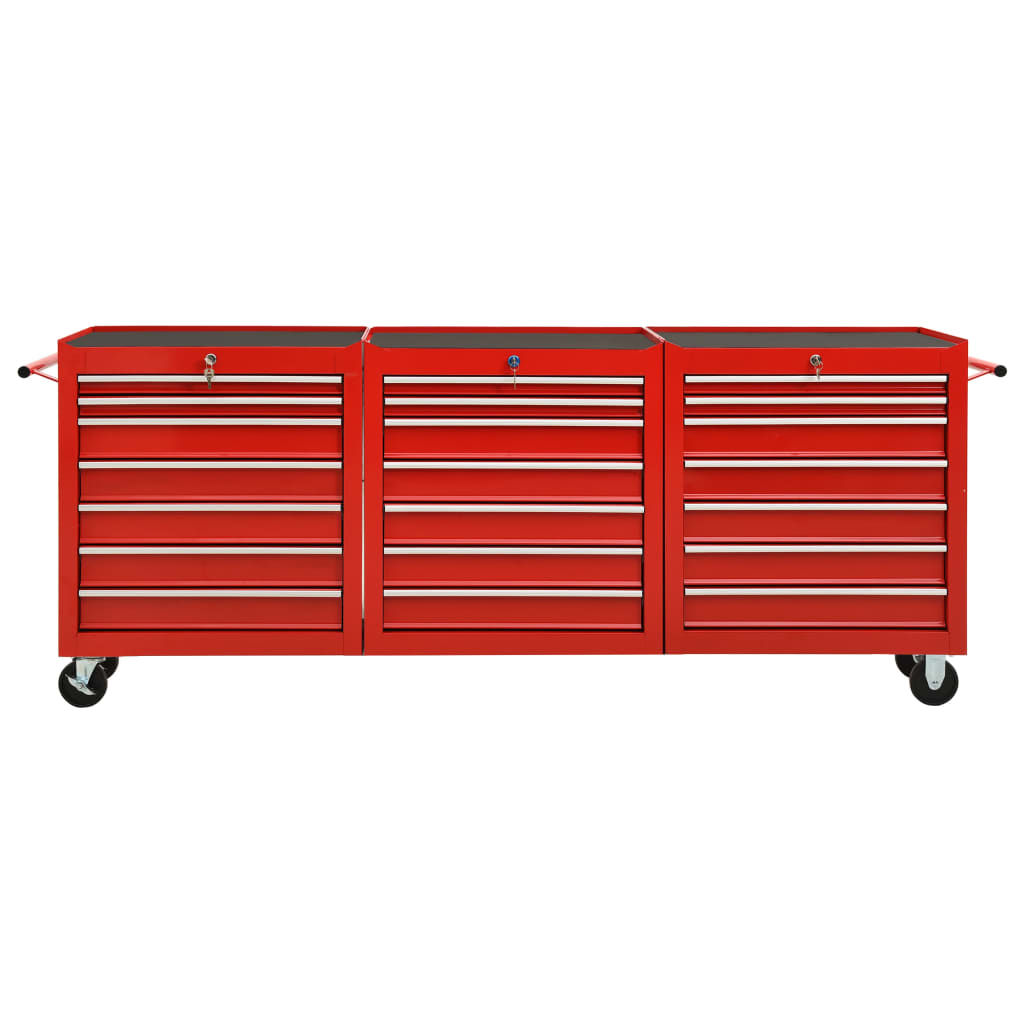 vidaXL Tool Trolley with 21 Drawers Steel Red (147177+2x147178)