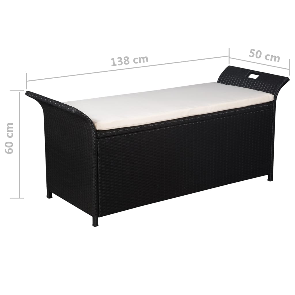 vidaXL Storage Bench with Cushion 138 cm Poly Rattan Black
