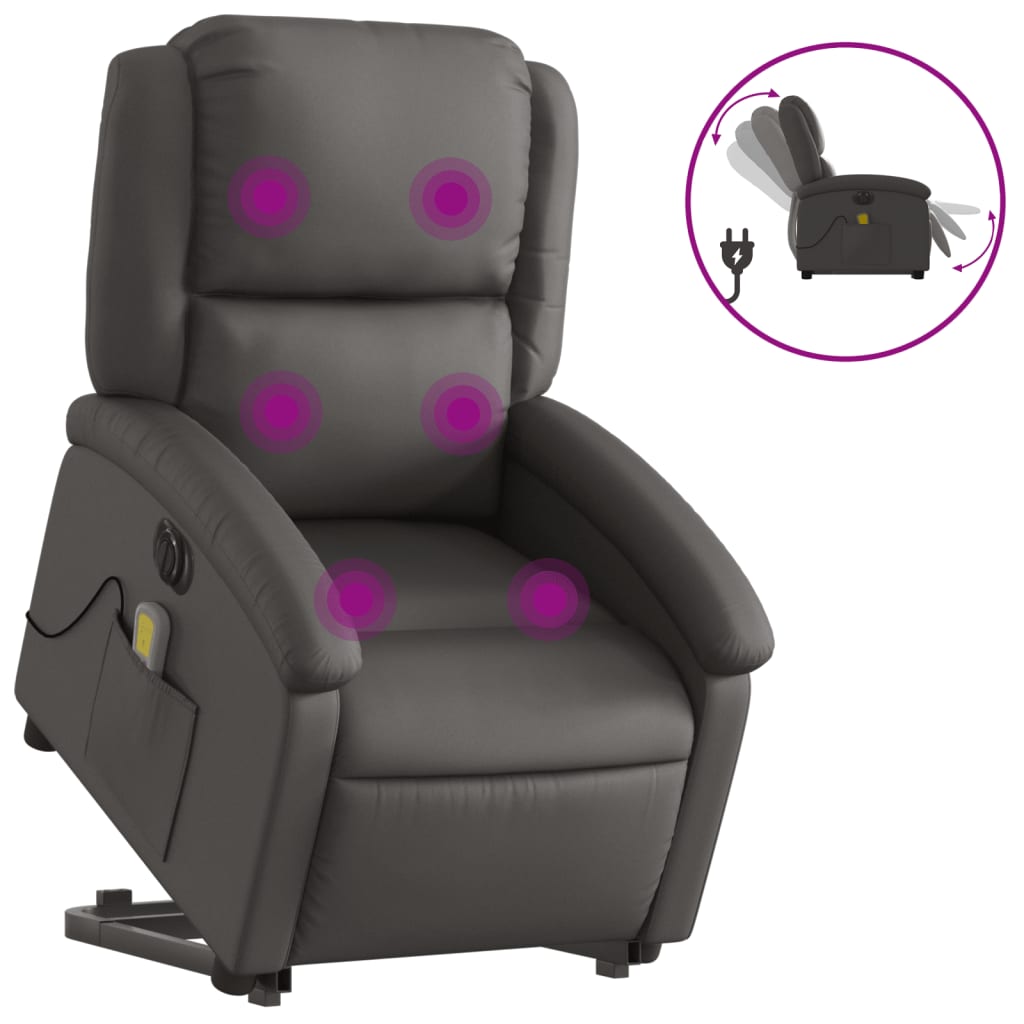 vidaXL Electric Stand up Massage Recliner Chair Grey Real Leather
