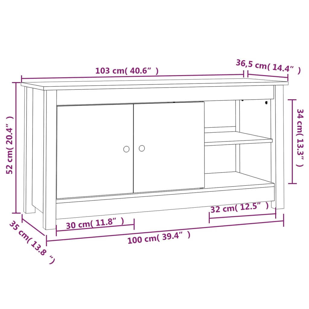 vidaXL TV Cabinet 103x36.5x52 cm Solid Wood Pine