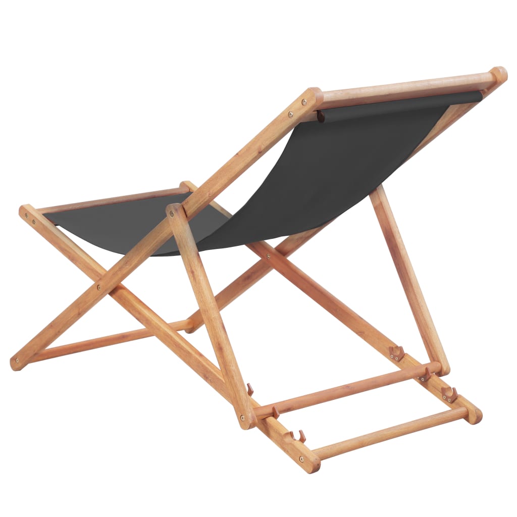 vidaXL Folding Beach Chair Fabric and Wooden Frame Grey