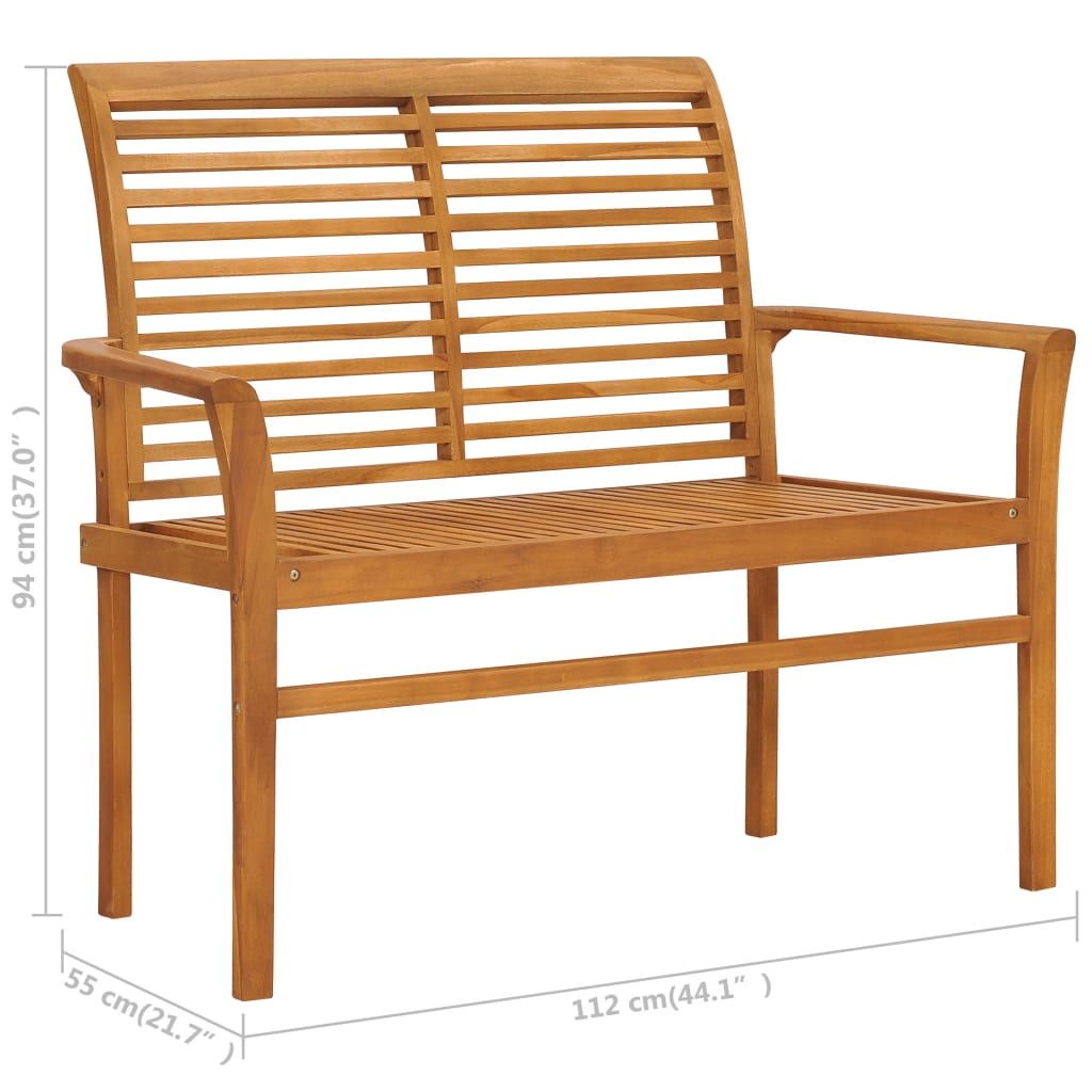 vidaXL Garden Bench with Cream White Cushion 112 cm Solid Teak Wood